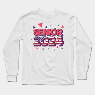 Retro Patriot Senior 2024 Running Football player Student Gift Us Flag Long Sleeve T-Shirt